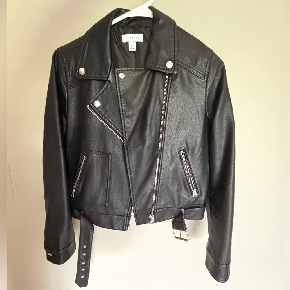 Topshop Black Faux Leather Moto Jacket Size 6